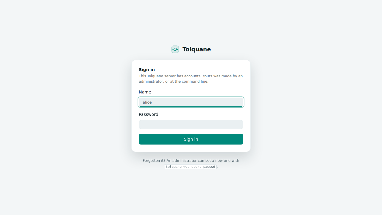 The sign-in page of a server that has accounts